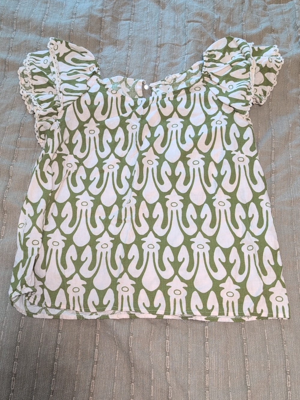 Christian Siriano Green & White Floral Print Top